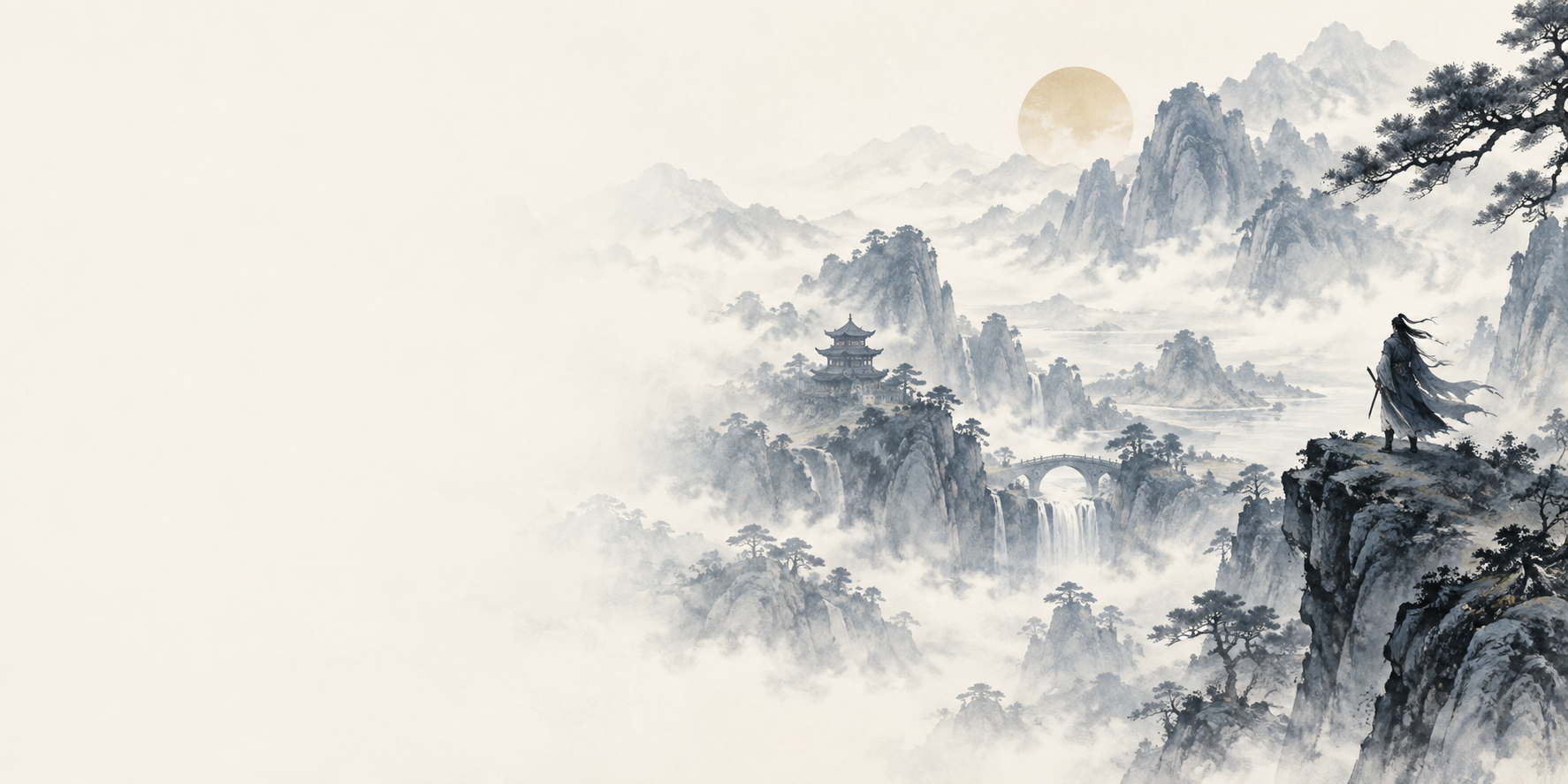 水墨山河中的江湖侠客